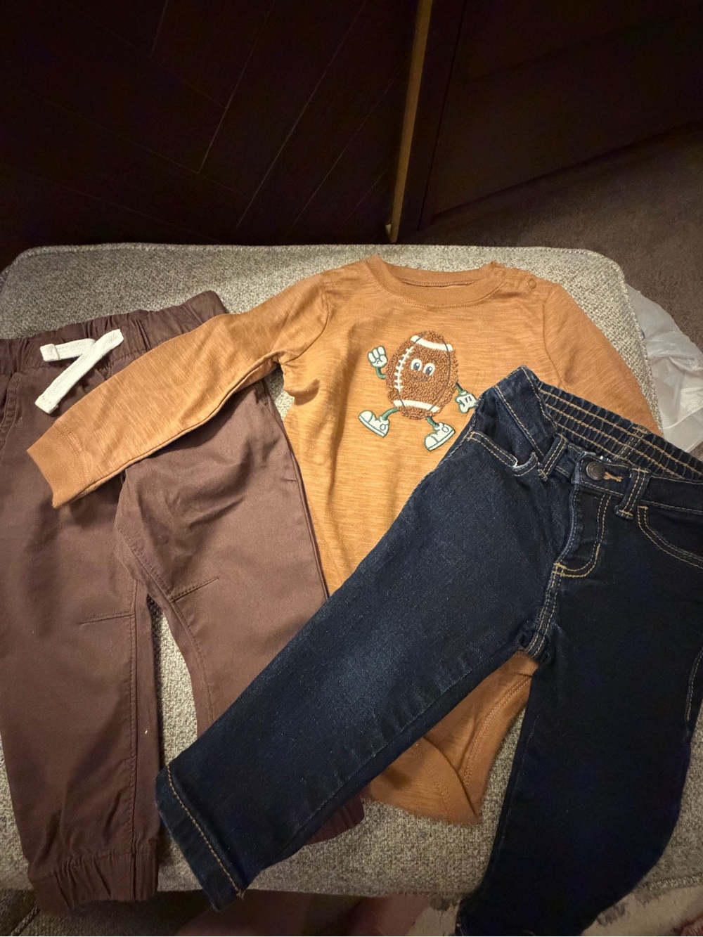 Boys 18-24M Football Graphic Bodysuit Jeans and Drawstring Brown Pants